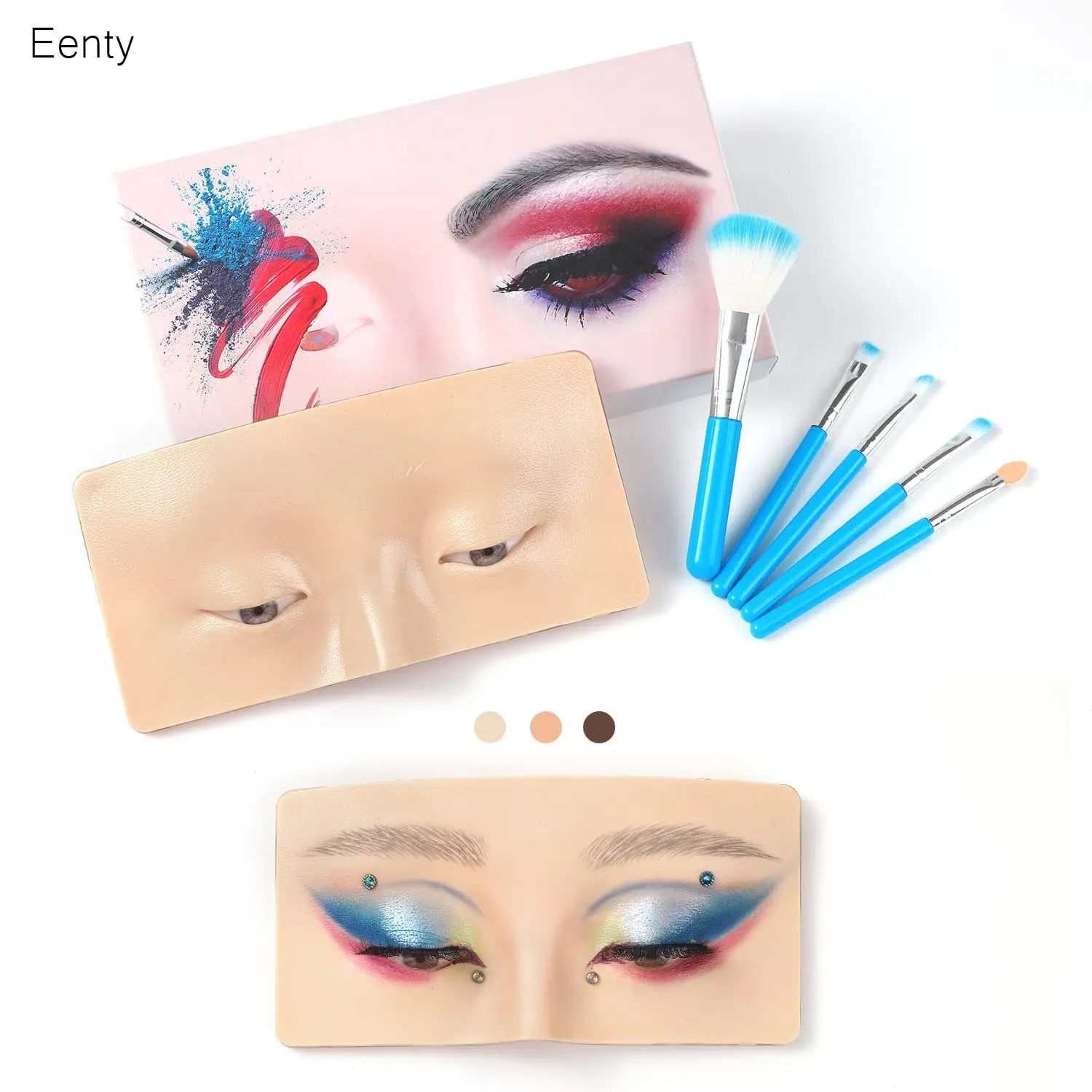 Eenty Makeup Practice Face Board, 3D Reusable Silicone Make up Mannequin Face with 5PCS Makeup Brush, Eye Make up Practice Board for Beginner or Professional Enthusiasts