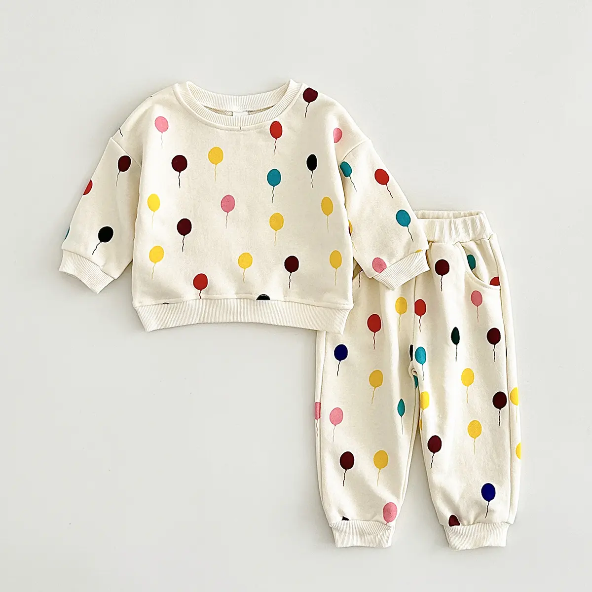 Baby Clothing Set, 2-Piece Casual Cozy Infant Outfit with Vibrant Balloon Print Long Sleeves Sweater & Trousers for Spring-Autumn, Blush Apricot, Cute, Outfits