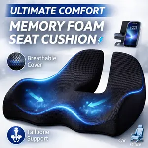 PKBD Memory Foam Seat Cushion for Office Chair & Car Breathable Non-Slip Ergonomic Support for Tailbone Pain Sciatica Relief Thick Back Pillow Ideal Gift