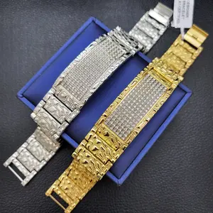 MaxBling81 Fashionable Bracelet - Hip Hop Rapper Style, Gold/Silver Plated, Iced Cubic Zirconia Sparkle Stones, Urban Design, ID Golden Nugget Links, Unisex, Casual Daily Wear or Gift Option