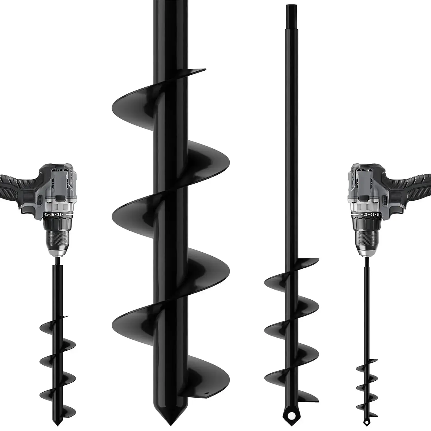 Auger Drill Bit for Planting - Garden Post Hole Digger for Drill – Heavy Duty Earth Auger with Dual Side Blades for Clean Straight Holes(2"x17.5" & 3.2"x17.5")