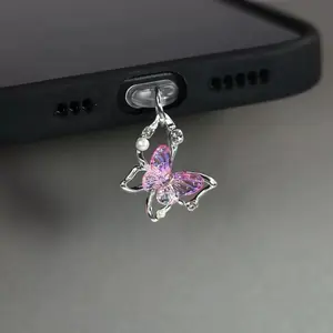 Laser-Engraved Diamond Butterfly Accessory, Phone Charm, Luxury Fashion Phone Earphone Dustproof Plug, Type-C/iPhone