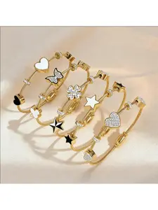 1pc Stainless Steel 18K Gold Plated Lucky Clover Bangle, Fashion Waterproof Women's Jewelry, Daily Wear, Perfect Gift