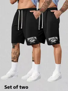 Men's Brooklyn New York Graphic Shorts (Set of 2) - NYC Streetwear Athletic Shorts, Loose Fit Drawstring Waist Workout Shorts for Daily Wear