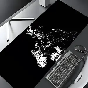 Black and White Military Soldier Extra Large Gaming Mouse Pad,Cool Desktop Drotection Pad,Washable Rubber Pad Non-Slip Lock Edge Multi-Size Mouse Pad Suitable For Home Office,Desk Accessories,Office Supplies,Good Gift for Family and friends