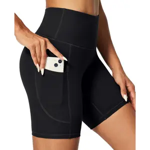 Biker Shorts Women 6" Tummy Control Workout Shorts Women with Pockets High Waisted Yoga Running Gym Spandex Compression