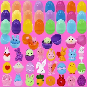 24 Pack Plastic Easter Eggs + 24 Pack Mochi Squishy Toys – Easter Egg Fillers Bulk, Basket Stuffers, Party Favors, Classroom Prizes & Gifts for Kids, Boys, Girls, Toddlers