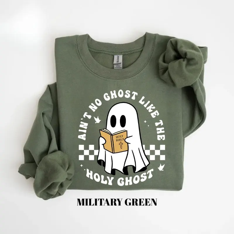 Gildan Funny Christian Halloween Sweatshirt, Cute Ghost Faith Graphic Crewneck, Religious Fall Apparel, God Is Good Sweatshirt, Bible Verse Gift for Women