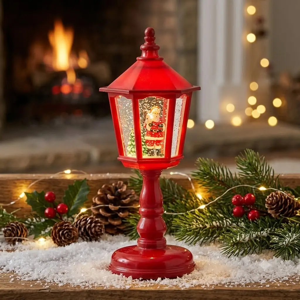 Christmas Lantern - Lighted Snow Globe with Swirling Glitter Santa Figure - for Home Tabletop, Fireplace Mantel & Holiday Room Decor - Cute Aesthetic Aesthetic Gift for Kids, Friends & Family