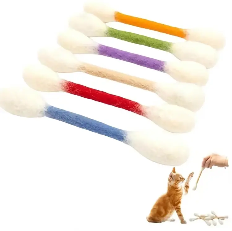 6-Pieces Striped Cat Wand Toy Set with Catnip, Large Cotton Swab Teaser Wand, Interactive Entertainment Toy for Kittens and Cats