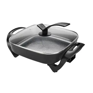 13"x13" Electric Skillet Kitchen Appliance - Ceramic Nonstick PFAS-Free Pan, 1400W, Tempered Glass Lid, Variable Temperature, Removable Heating Probe, Cool-Touch Handles, Black, Kitchen Appliances