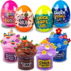 Easter Basket Stuffers for Kids – 4 Pack Butter Slime Filled Easter Eggs with Clay Slices & Mini Figurines, Prefilled Easter Eggs for Egg Hunt, Easter Basket Fillers, Sensory Toys for Boys & Girls