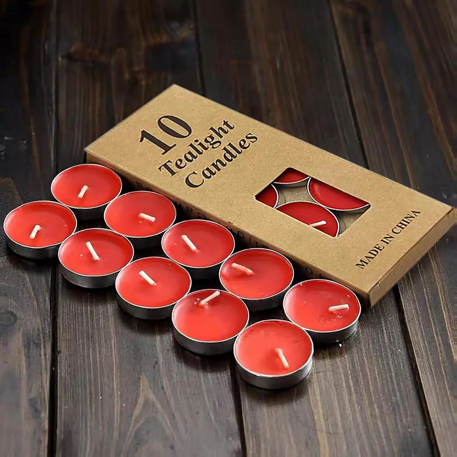 10-Pack Red Tea Candles - Ambiance Candles for Wedding Decor, Emergency Use, 1.5-2 Hours Extended Burn Time, Bulk Mini Votive for Home & Family, Candle