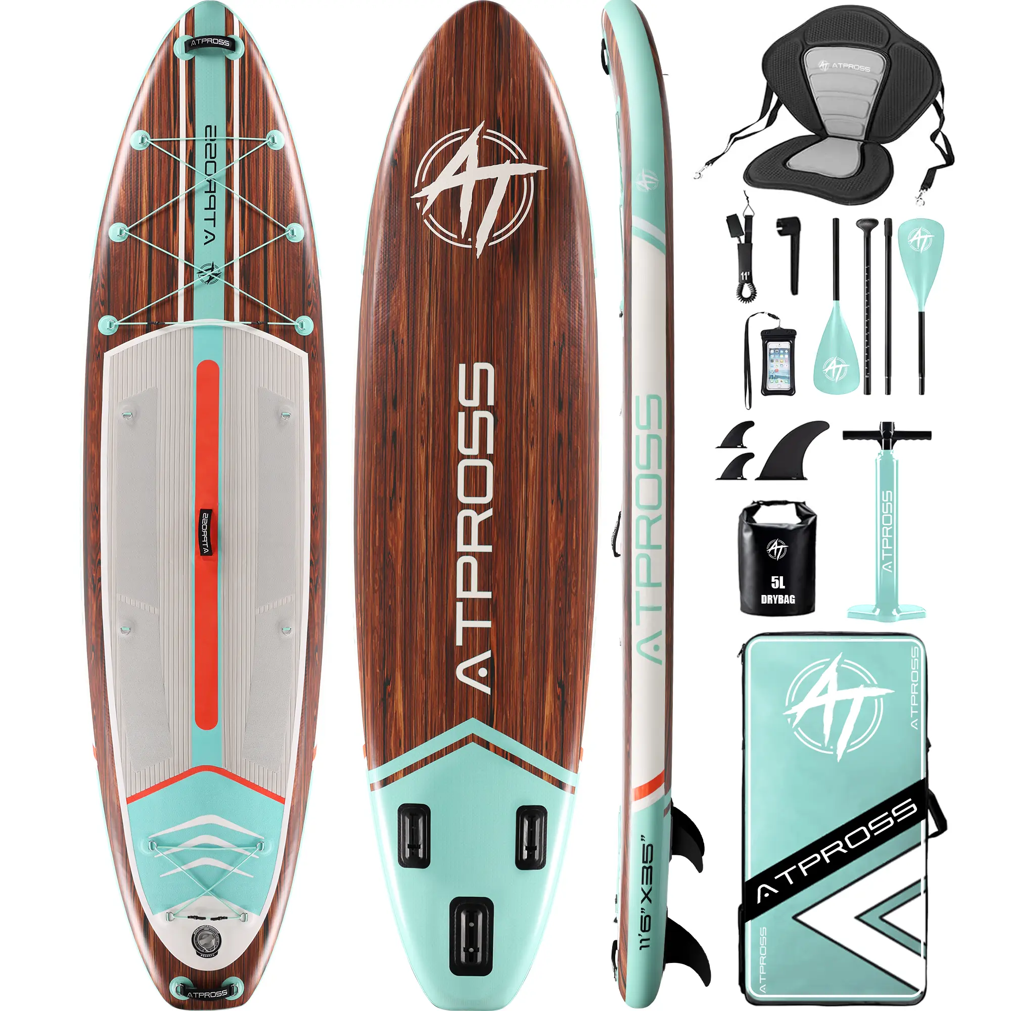 [DealsForYouDays]  11'6"×35" Inflatable Stand Up Paddle Board, 450LBS Capacity, Premium SUP with Kayak Seat for Paddling, Fishing, Yoga & Kayak, Wide Non-Slip Deck, Double-Ended Paddle, Two-Way Pump & Full Accessories, Wood Grain, Eva Deck White Men