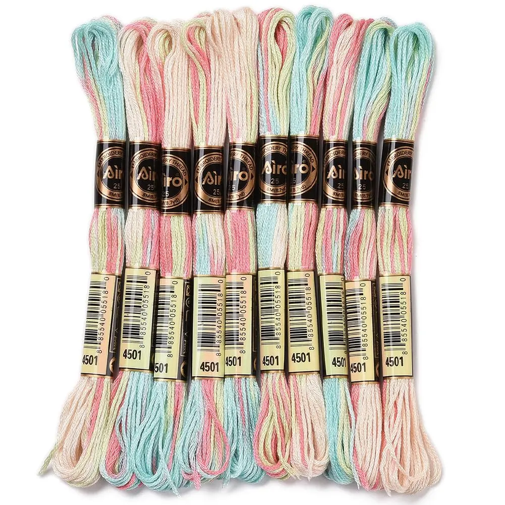 10 Skeins 87.5 Yards Embroidery Floss Bulk Variegated Thread 6 Strands Colorful Friendship Bracelet String Polyester Cross Yarn For Sewing Making Crafts
