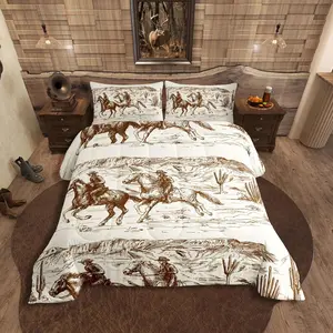 Western Comforter Set,Cowboy Bedding Set,American Wild West Desert Hand Drawn Illustration Down Comforter,Country Theme Duvet Set for Boys Men Teens