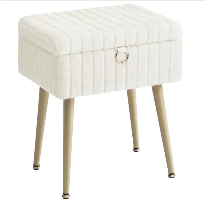 SONGMICS Vanity Stool Chair with Storage, Makeup Stool, Footrest Footstool Ottoman, Metal Legs, Adjustable Feet, for Living Room, Bedroom, Makeup Room