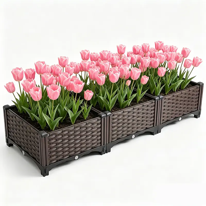 Raised Garden Beds Kit Outdoor Patio,3 Pack Rectangular Plastic Planter Boxes, Gardening Planter Box for Vegetable Elevated Flower Herbs, Brown
