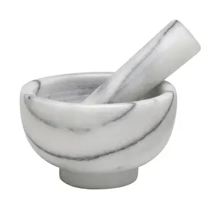 Mortar and Pestle Set, Solid Carrara Marble, 3.8-Inch, Spice Herb Grinder, Pill Crusher, Nut Butter Maker