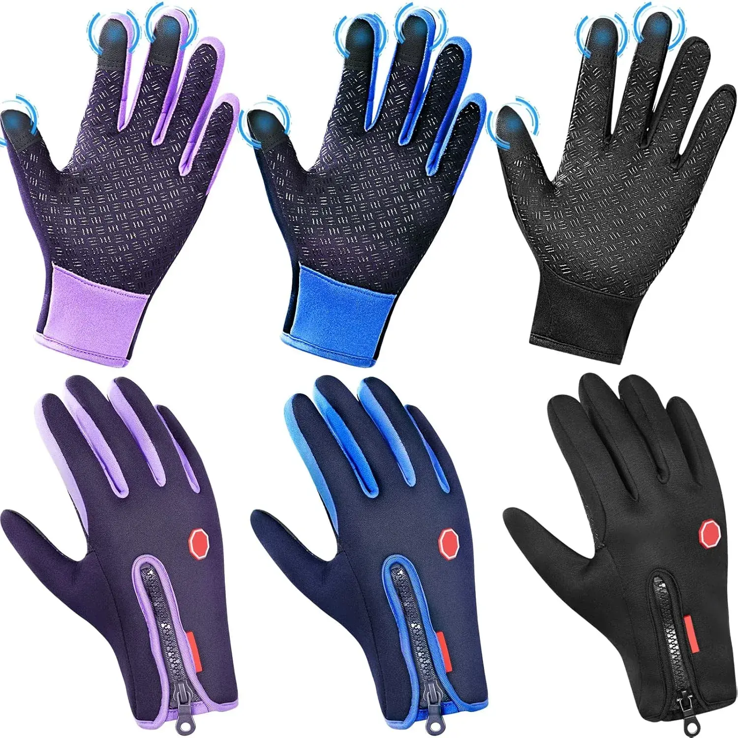 3 Pairs Outdoor Winter Touchscreen Gloves Windproof Waterproof Thermal Gloves for Running Hiking for Men Women