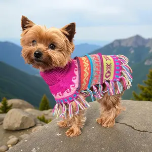 Pink Fiesta Alpaca Dog Poncho – Handmade Baby Alpaca Coat for Dogs 2lbs-35lbs.