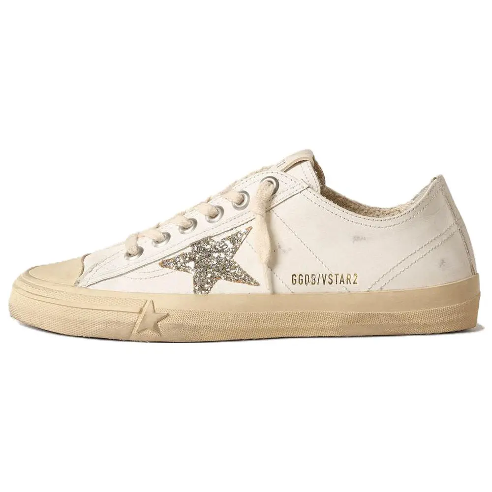 Women's Golden Goose V-Star Closed Leather Round-Toe Lace-Up Low-Top Casual Footwear Sneakers - White Trending Official Shoes, Maison Mihara Verifiable with Credentials & Global Authentication