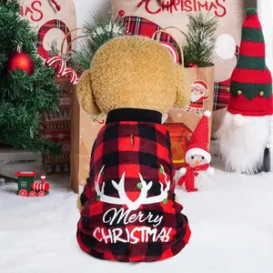 Dog Pajamas – Medium Buffalo Plaid Red & Black Fleece, Warm Unisex Christmas Jammies for Pets