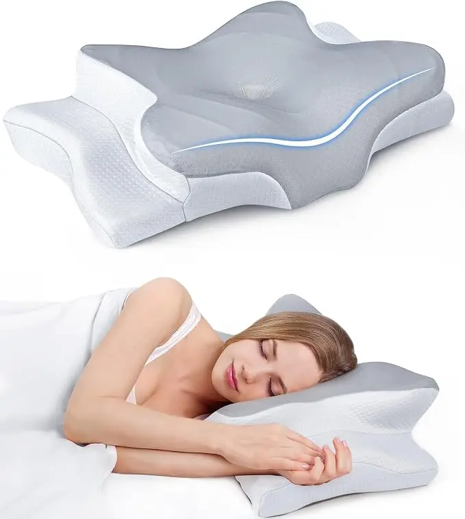 Cooling Cervical Pillow, Ergonomic Contour Memory Foam Pillow with Adjustable Height, Neck & Shoulder Support Pillow for Side, Back & Stomach Sleepers