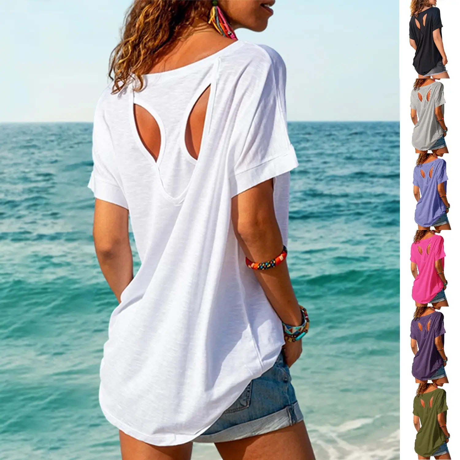 Women's Danedvi High-Stretch Back-Cutout Dry-Fit T-Shirt - Breathable, Elegant, Comfy Loose-Fitting Moisture-Wicking Fitness Apparel for Yoga, Gym, Dry-Fit Women's T-Shirts,back to school,back to school shopping