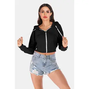 Sporty Chic Drawstring Cropped Hooded Jacket