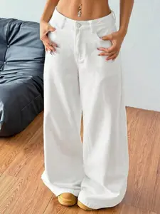 Women's Casual Basic Solid Color Washed Wide Leg Jeans Pants, Perfect for Daily Wear, Comfortable and Stylish Denim Trousers, Everyday