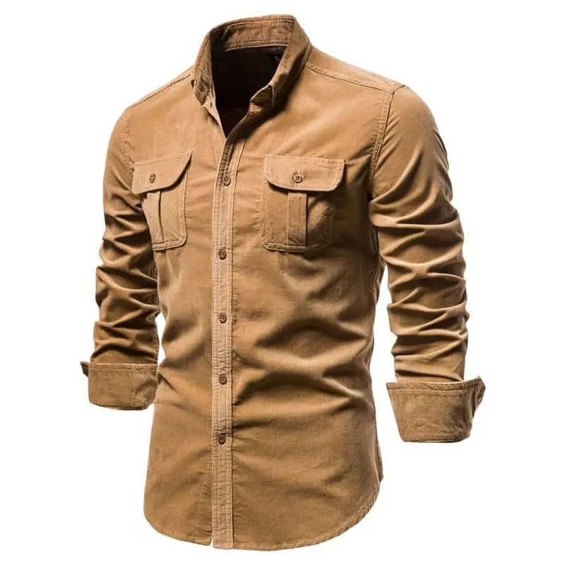 Men's Long-Sleeve Plain Linen Fabric Casual Menswear Blue College Shirt