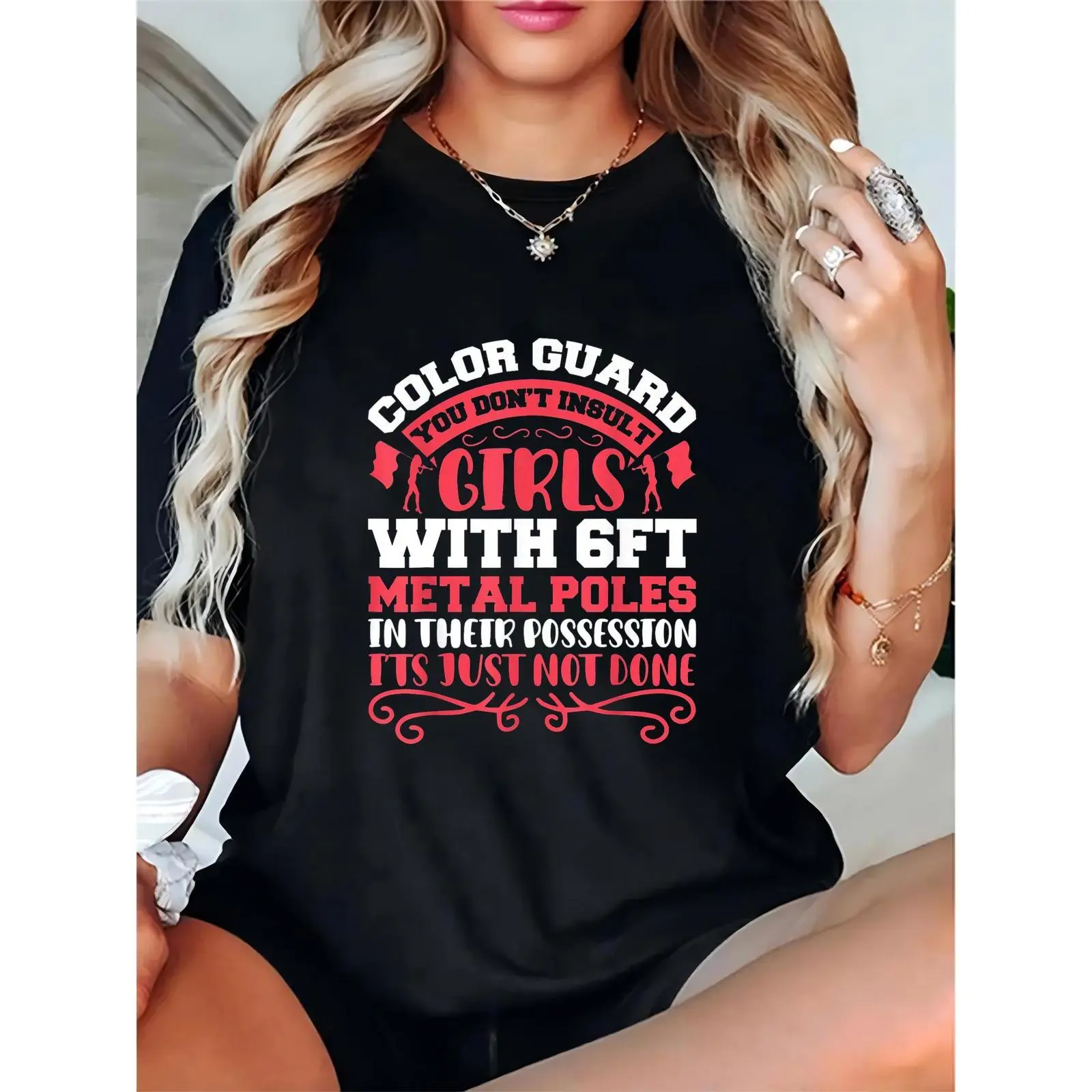 Women's Color Guard Funny Quote T-Shirt - 6ft Metal Poles Graphic, Casual Wear for Color Guard Enthusiasts & Girls 100% Cotton T-shirt