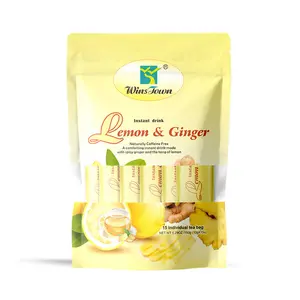 WinsTown Refreshing Lemon Ginger Tea , 15 Sachets ,  Natural Instant Herbal Flavored Drink , Caffeine-Free , 150g