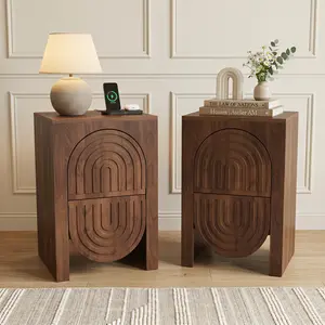 Oakanlt 2-Pack Nightstands with 2 Drawers – Modern Semi-Circular Design, Push-to-Open, Ldeal for Living Room & Bedroom