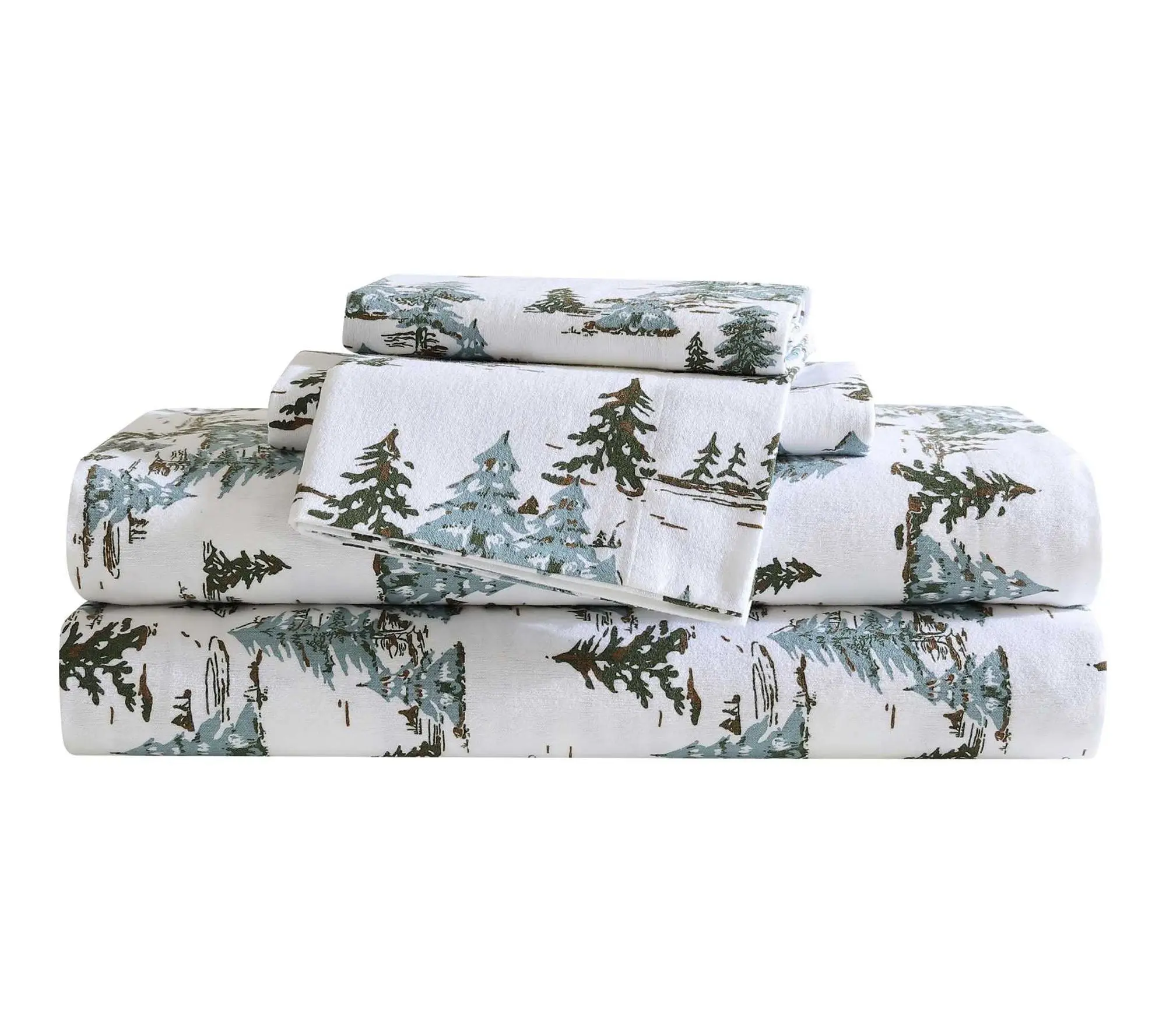Eddie Bauer Snowy Pine Trees Cotton Flannel Full Sheet Set