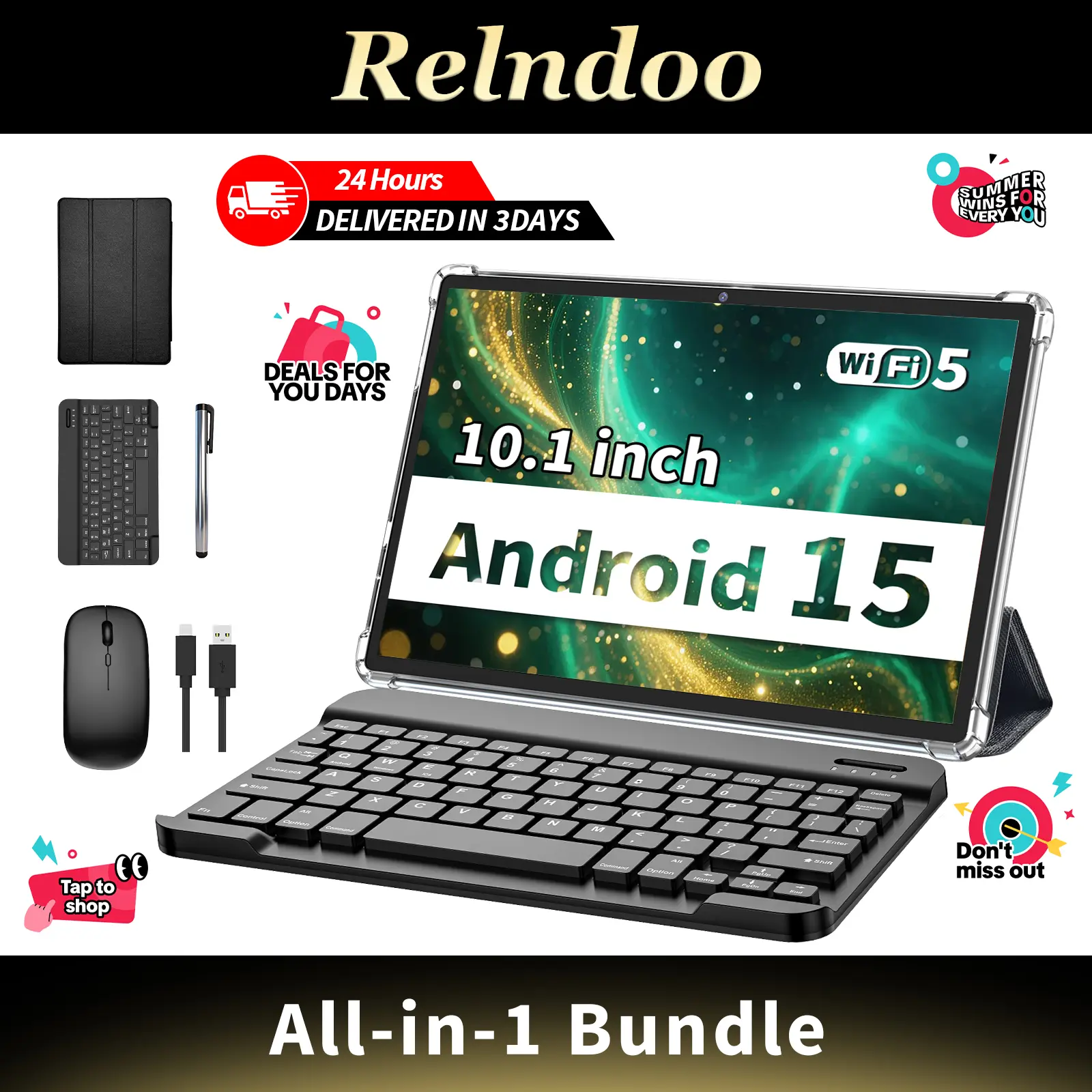 【DealsForYouDays】2026 Back to school 10.1 inch Device, 2-in-1 Tablet Wireless Set with Keyboard, Mouse, Stylus, Case, 5G WiFi, Dual Camera, Gift bundle, Back-to-school Gifts, Android Tablet, Touchscreen Tablet