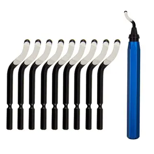 Deburring Tool with 10Pcs HSS Blades - Metal Handle Chamfer Tool for for Resin, Pipe Copper, Plastic, 3D Printer, PVC Pen Reamer Burr Remover (Handle + 10 Blades)