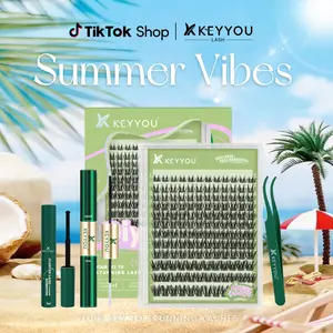 KEYYOU Ultra-thin Invisible Band Lash Kit Playful Girl CC Curl Spike Natural Wispy Cluster Lashes Kit Waterproof Lash Extensions Kit  #Summervibes