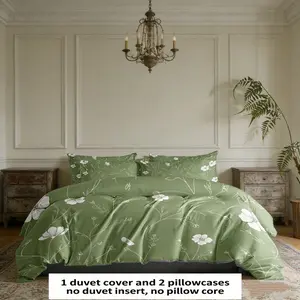 3Pcs Forest Plant Print Decorative Duvet Cover Set (1 Duvet Cover + 2 Pillowcases, No Insert), skin-friendly, breathable and ultra soft, high aesthetic spring bedding, a must-have for fresh bedroom makeover Floral Bedding Sets