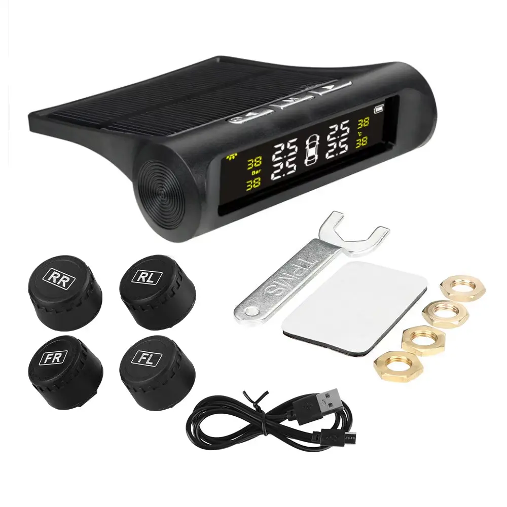 🚘 Car TPMS Tyre Pressure Monitoring System – Solar Powered, Wireless, Digital LCD Display