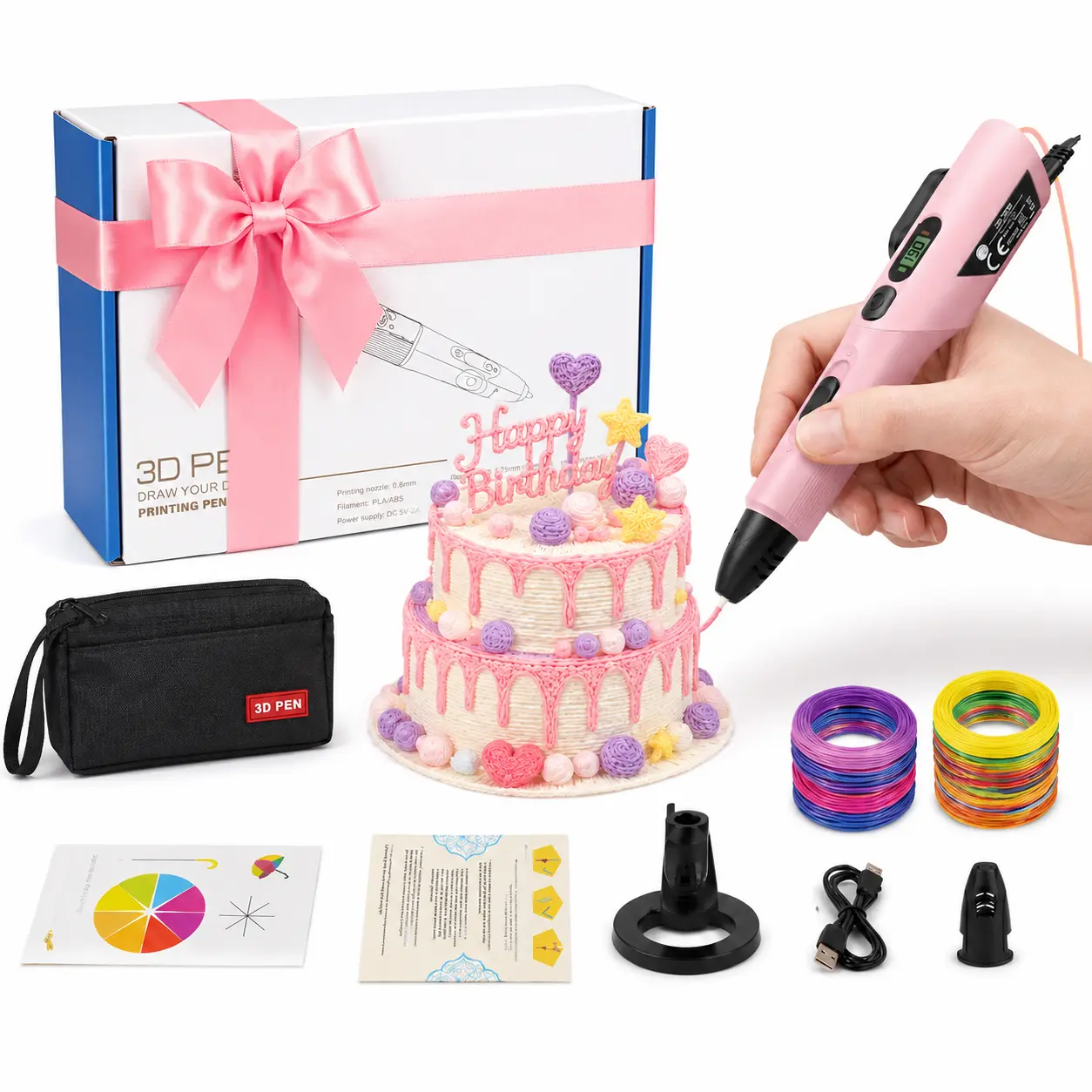 3D Printer Pen Complete Kit with Preset Temperature, LCD Digital Readout, Variable Speed, 1.75mm PLA ABS Compatibility, Power Cord for Adults - Ideal for DIY Crafts, Model Making, Birthdays, Lcd Display