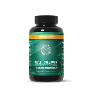 Primal Harvest Multi Collagen Pills for Women and Men (Type I, II, III, V, X) 120 Capsules w/Vitamin C for Hair, Skin, Nails