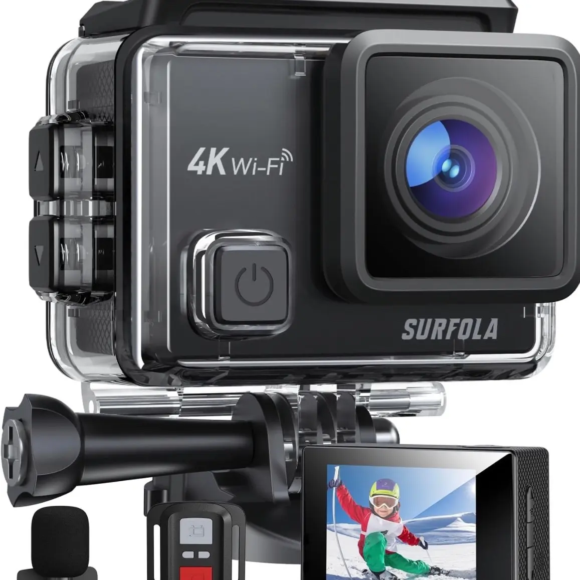4K 30fps Action Camera SF230, 131ft Waterproof Underwater Camera for Snorkeling, 20MP WiFi EIS Camera for Vlogging, External Mic, 2 Rechargeable Batteries, Remote Control, Accessories Kit