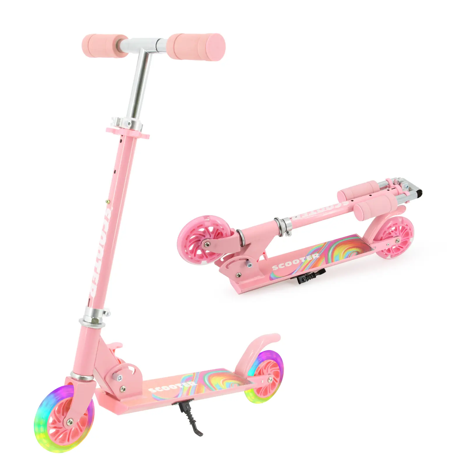 Foldable Kids Scooter with LED Light-Up Wheels – 3 Adjustable Heights, Balance & Coordination Training, Lightweight Portable Toddler Scooter for Boys & Girls Ages 3-8, Ideal Outdoor Toy Gift