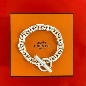 Pre-owned HERMÈS Sterling Silver 925 (Ag925) Small Leather Goods Hermes Chaine dAncre GM Bracelet