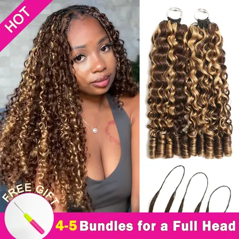 【New Color】Asakiss P4/27 Curly Human Hair Crochet Extensions, Blonde Bundles with Honey Blonde-99J Burgundy-T1B/30 Ombre Brown, Pre-Separated Miracle Knots Human Hair, 50g/pack 40 Strands, 4-5 Packs for Full Head Protective Hairstyles