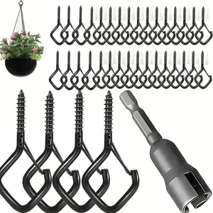 45pcs Windproof Outdoor Screw Hooks with Safety Clips, Ideal for Hanging Christmas Lights and Potted Plants, Durable and Secure