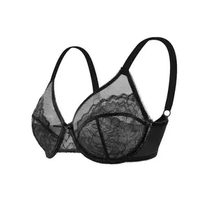 Lace Plus Size Underwire Unlined Unpadded Minimizer Full Coverage Bra Women's Wear Comfortable Breathable Mesh Cup