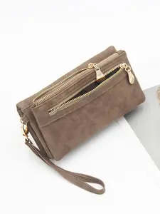Women's Solid Color Double Zipper Long Wallet, Fashionable Multi-function Elegant Clutch Purse, Fashion Purses, Durable PU Leather Wristlet for Daily Used, Casual Trendy Versatile High-quality Daily Commuting Bag, Daily Commuter Purse